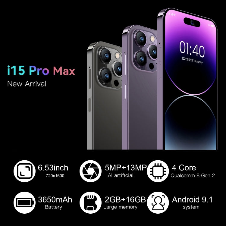 i15 Pro Max / U18, 2GB+16GB, 6.53 inch Screen, Face Identification, Android 9.1 SC7731E Quad Core, Network: 3G, Dual SIM(Black) -  by buy2fix | Online Shopping UK | buy2fix