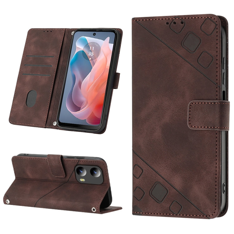 For Motorola Moto G Play 5G 2024 Skin Feel Embossed Leather Phone Case(Brown) - Motorola Cases by buy2fix | Online Shopping UK | buy2fix