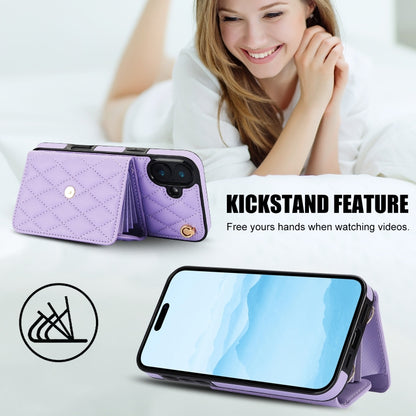 For iPhone 16 Plus Crossbody Rhombic Horizontal Wallet Leather Phone Case(Purple) - iPhone 16 Plus Cases by buy2fix | Online Shopping UK | buy2fix