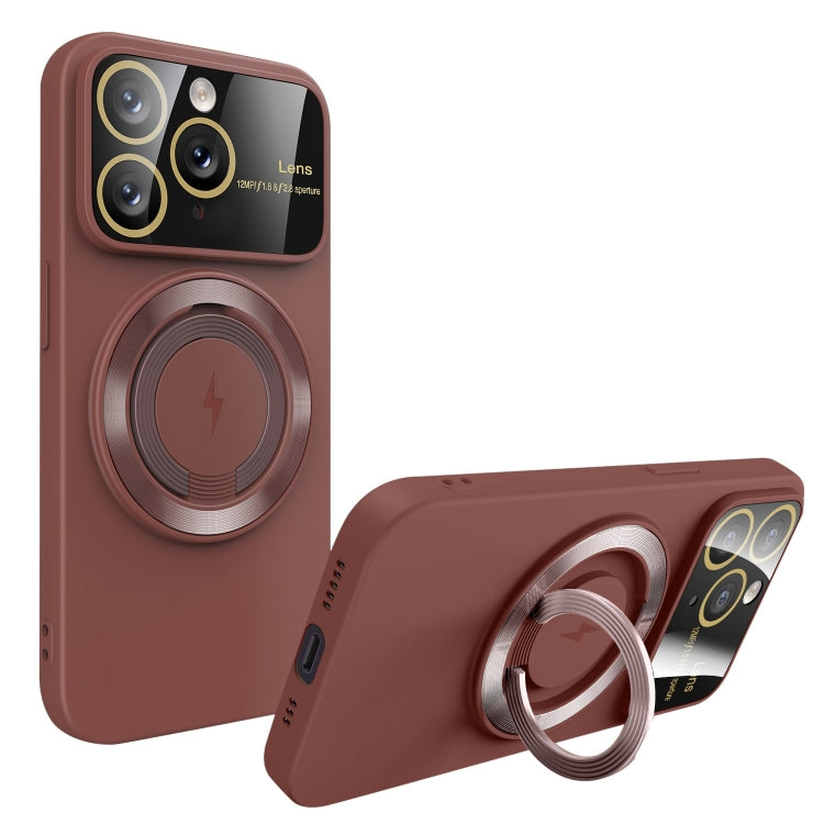 For iPhone 11 Pro Large Window MagSafe Magnetic Holder Phone Case(Claret Red) - iPhone 11 Pro Cases by buy2fix | Online Shopping UK | buy2fix