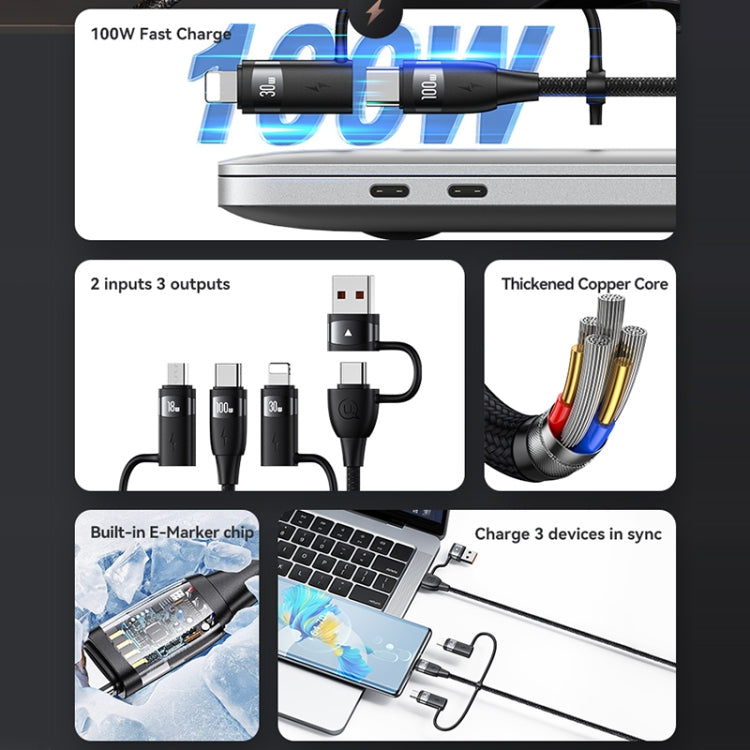 USAMS US-SJ645 U85 1.2m PD100W 6 in 1 Alloy Multifunctional Fast Charging Cable(Black) - Multifunction Cable by USAMS | Online Shopping UK | buy2fix