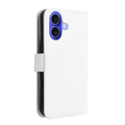 For iPhone 16 Plus Diamond Texture Leather Phone Case(White) - iPhone 16 Plus Cases by buy2fix | Online Shopping UK | buy2fix