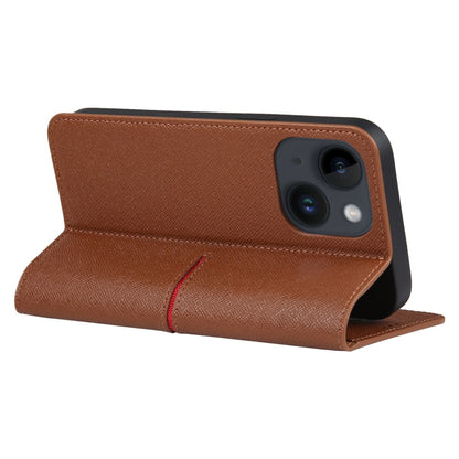 For iPhone 15 GEBEI Top-grain Horizontal Flip Leather Phone Case(Brown) - iPhone 15 Cases by GEBEI | Online Shopping UK | buy2fix