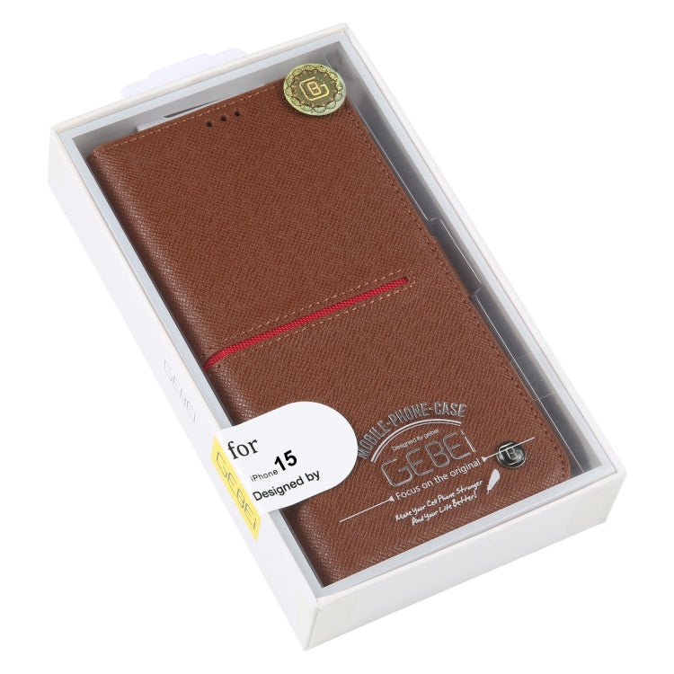 For iPhone 15 GEBEI Top-grain Horizontal Flip Leather Phone Case(Brown) - iPhone 15 Cases by GEBEI | Online Shopping UK | buy2fix