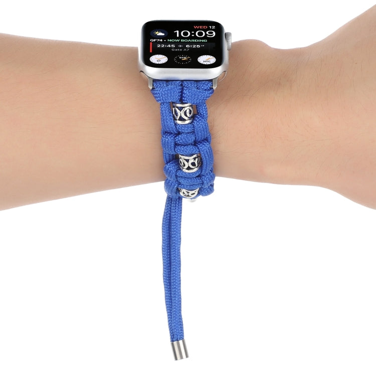 For Apple Watch Ultra 49mm Silk Silver Beads Braided Watch Band(Blue) - Watch Bands by buy2fix | Online Shopping UK | buy2fix