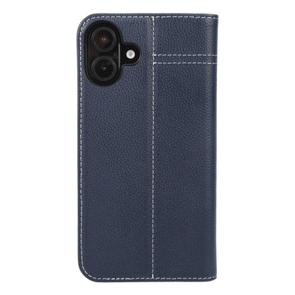 For iPhone 16 GEBEI Top-grain Horizontal Flip Leather Phone Case(Blue) - iPhone 16 Cases by GEBEI | Online Shopping UK | buy2fix