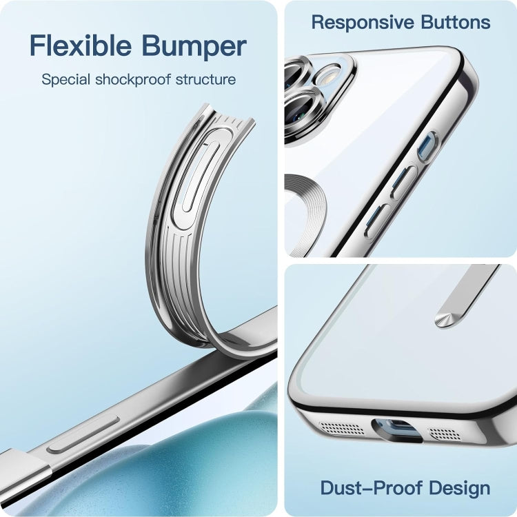 For iPhone 15 Plus Magsafe Magnetic Transparent Electroplated TPU Phone Case(Silver) - iPhone 15 Plus Cases by buy2fix | Online Shopping UK | buy2fix