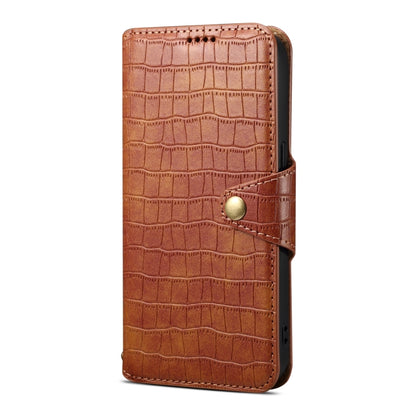 For iPhone 16 Denior Crocodile Texture Oil Edge Leather Phone Case(Brown) - iPhone 16 Cases by Denior | Online Shopping UK | buy2fix