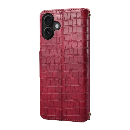 For iPhone 16 Plus Denior Crocodile Texture Oil Edge Leather Phone Case(Rose Red) - iPhone 16 Plus Cases by Denior | Online Shopping UK | buy2fix