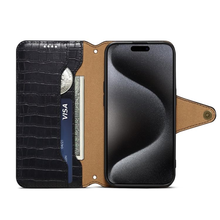 For iPhone 16 Pro Max Denior Crocodile Texture Oil Edge Leather Phone Case(Black) - iPhone 16 Pro Max Cases by Denior | Online Shopping UK | buy2fix