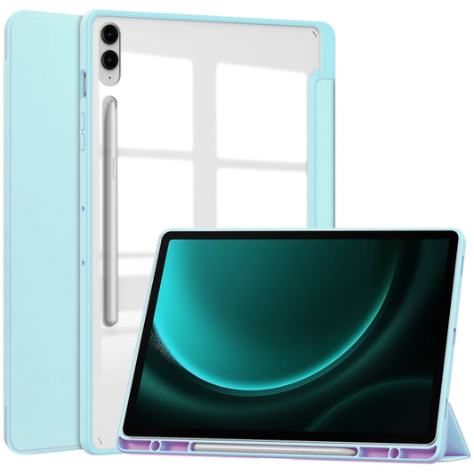 For Samsung Galaxy Tab S9 FE+ Acrylic 3-folding Smart Leather Tablet Case with Pen Slot(Sky Blue) - Galaxy Tab S9 FE+ by buy2fix | Online Shopping UK | buy2fix