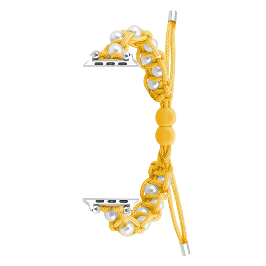 For Apple Watch Ultra 2 49mm Paracord Gypsophila Beads Drawstring Braided Watch Band(Yellow) - Watch Bands by buy2fix | Online Shopping UK | buy2fix