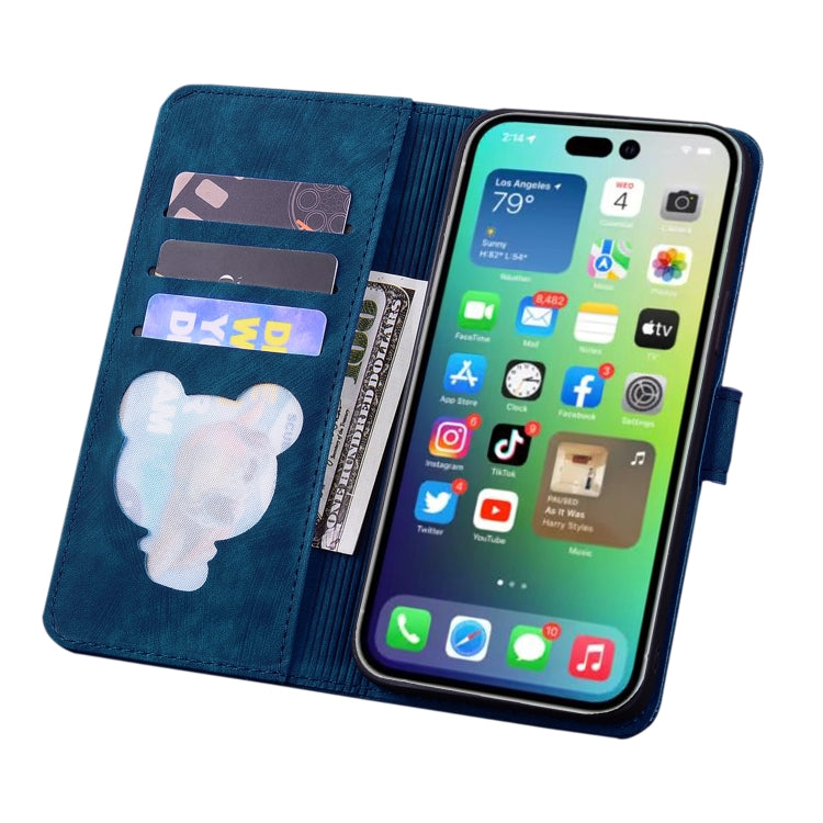 For iPhone 16 Pro Cartoon Sakura Cat Embossed Leather Phone Case(Royal Blue) - iPhone 16 Pro Cases by buy2fix | Online Shopping UK | buy2fix