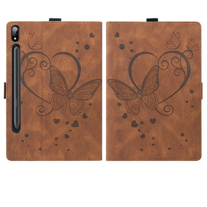 For Samsung Galaxy Tab S9 FE+ Love Butterfly Embossed Leather Tablet Case(Brown) - Galaxy Tab S9 FE+ by buy2fix | Online Shopping UK | buy2fix