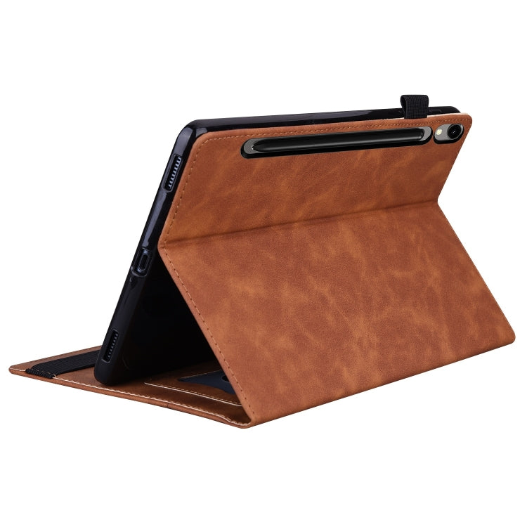 For Samsung Galaxy Tab S9 FE+ Splicing Shockproof Leather Tablet Case(Brown) - Galaxy Tab S9 FE+ by buy2fix | Online Shopping UK | buy2fix