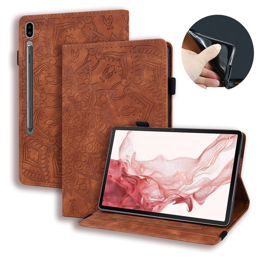 For Samsung Galaxy Tab S9 FE Calf Texture Embossed Leather Tablet Case(Brown) - Galaxy Tab S9 FE by buy2fix | Online Shopping UK | buy2fix