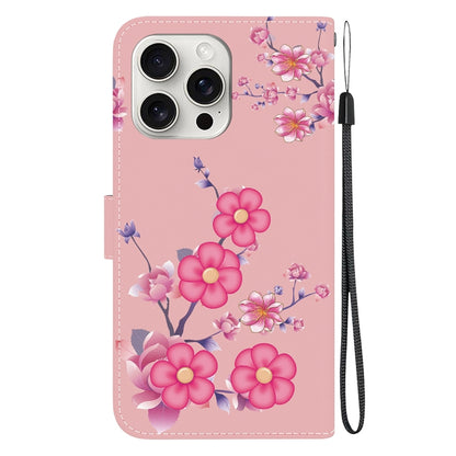 For iPhone 16 Pro Crystal Texture Colored Drawing Leather Phone Case(Cherry Blossoms) - iPhone 16 Pro Cases by buy2fix | Online Shopping UK | buy2fix