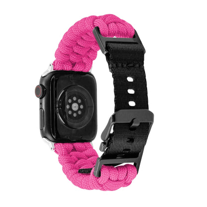 For Apple Watch Ultra 49mm Paracord Plain Braided Webbing Buckle Watch Band(Rose Red) - Watch Bands by buy2fix | Online Shopping UK | buy2fix