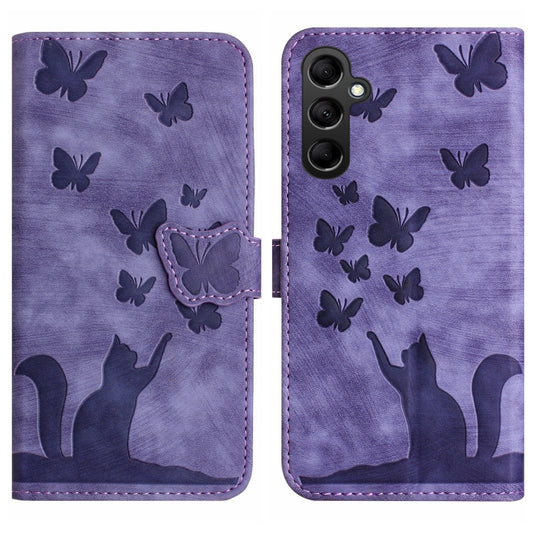 For Samsung Galaxy S23 FE 5G Butterfly Cat Embossing Flip Leather Phone Case(Purple) - Galaxy S23 FE 5G Cases by buy2fix | Online Shopping UK | buy2fix