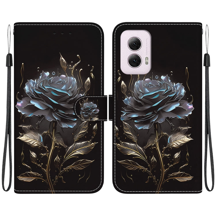 For Motorola Moto G Power 5G 2024 Crystal Texture Colored Drawing Leather Phone Case(Black Rose) - Motorola Cases by buy2fix | Online Shopping UK | buy2fix