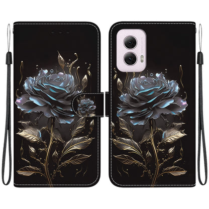 For Motorola Moto G Power 5G 2024 Crystal Texture Colored Drawing Leather Phone Case(Black Rose) - Motorola Cases by buy2fix | Online Shopping UK | buy2fix