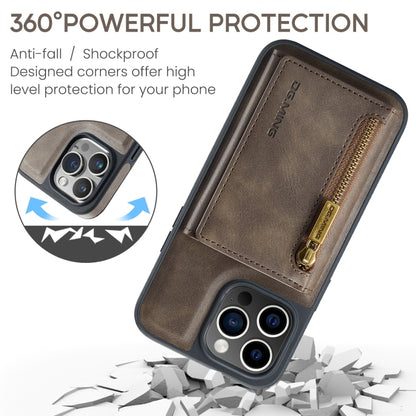 For iPhone 14 Pro Max DG.MING M5 Series Zip RFID Multi Card Detachable Leather Phone Case(Coffee) - iPhone 14 Pro Max Cases by DG.MING | Online Shopping UK | buy2fix