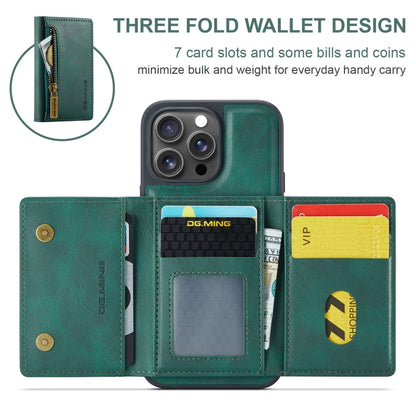 For iPhone 16 Pro Max DG.MING M5 Series Zip RFID Multi Card Detachable Leather Phone Case(Green) - iPhone 16 Pro Max Cases by DG.MING | Online Shopping UK | buy2fix