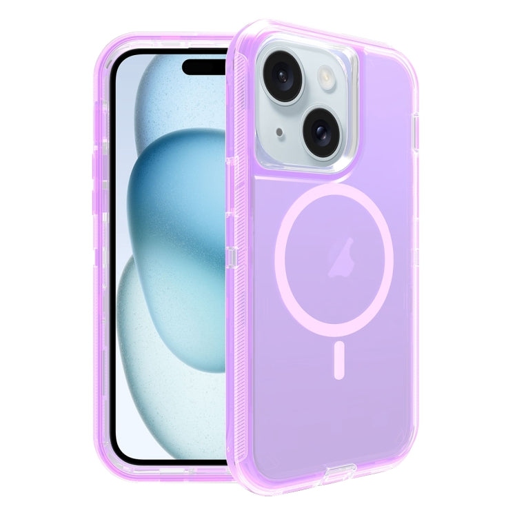 For iPhone 15 Shockproof MagSafe Magnetic Phone Case(Transparent Purple) - iPhone 15 Cases by buy2fix | Online Shopping UK | buy2fix