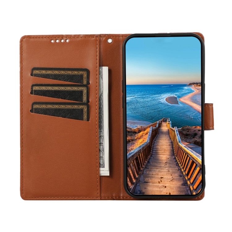 For iPhone 16 Pro Max PU Genuine Leather Texture Embossed Line Phone Case(Brown) - iPhone 16 Pro Max Cases by buy2fix | Online Shopping UK | buy2fix