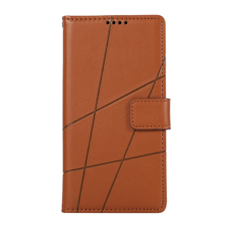 For iPhone 16 Pro PU Genuine Leather Texture Embossed Line Phone Case(Brown) - iPhone 16 Pro Cases by buy2fix | Online Shopping UK | buy2fix