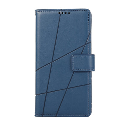 For iPhone 16 PU Genuine Leather Texture Embossed Line Phone Case(Blue) - iPhone 16 Cases by buy2fix | Online Shopping UK | buy2fix