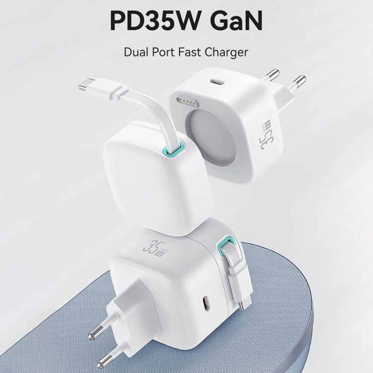 USAMS US-CC202 SMF Series PD35W Dual Type-C Port GaN Fast Charger, EU Plug(White) - USB Charger by USAMS | Online Shopping UK | buy2fix