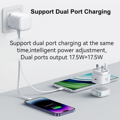 USAMS US-CC211 SMF Series PD35W 8 Pin + Type-C Dual Port GaN Fast Charger, UK Plug(Black) - USB Charger by USAMS | Online Shopping UK | buy2fix