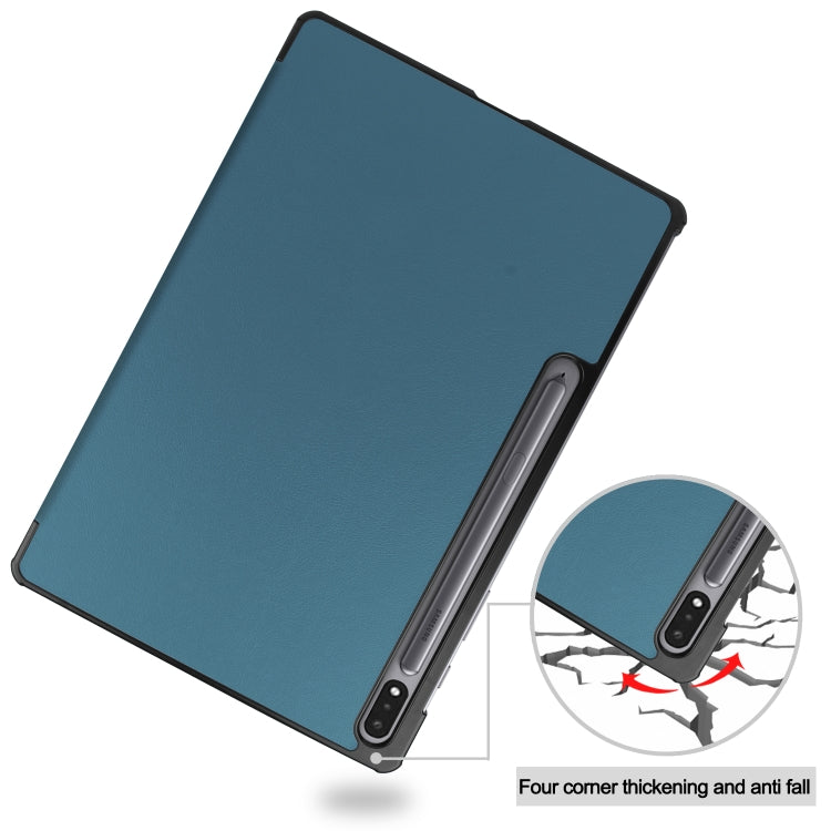 For Samsung Galaxy Tab S8+ / Tab S8 Plus /  Tab S7 FE / Tab S7+ Custer Texture Smart PU Leather Case with Sleep / Wake-up Function & 3-Fold Holder(Dark Green) - Galaxy Tab S8+ Cases by buy2fix | Online Shopping UK | buy2fix