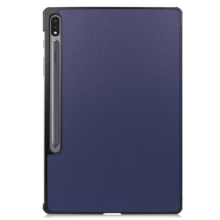 For Samsung Galaxy Tab S8+ / Tab S8 Plus /  Tab S7 FE / Tab S7+ Custer Texture Smart PU Leather Case with Sleep / Wake-up Function & 3-Fold Holder(Dark Blue) - Galaxy Tab S8+ Cases by buy2fix | Online Shopping UK | buy2fix