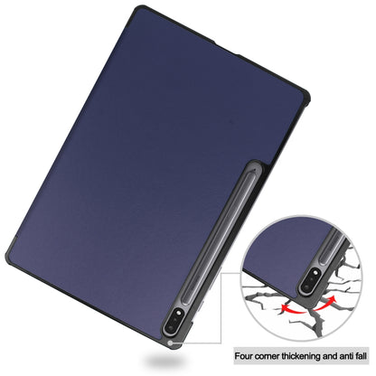 For Samsung Galaxy Tab S8+ / Tab S8 Plus /  Tab S7 FE / Tab S7+ Custer Texture Smart PU Leather Case with Sleep / Wake-up Function & 3-Fold Holder(Dark Blue) - Galaxy Tab S8+ Cases by buy2fix | Online Shopping UK | buy2fix