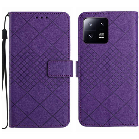For Xiaomi 13 Pro Rhombic Grid Texture Leather Phone Case(Purple) - 13 Pro Cases by buy2fix | Online Shopping UK | buy2fix