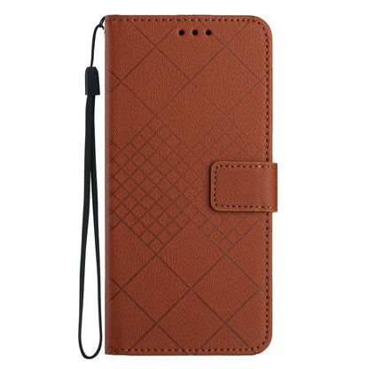 For Xiaomi 14 Pro Rhombic Grid Texture Leather Phone Case(Brown) - 14 Pro Cases by buy2fix | Online Shopping UK | buy2fix