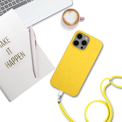 For iPhone 15 Pro Wheat MagSafe Magnetic Straw Material + TPU Phone Case with Lanyard(Yellow) - iPhone 15 Pro Cases by buy2fix | Online Shopping UK | buy2fix