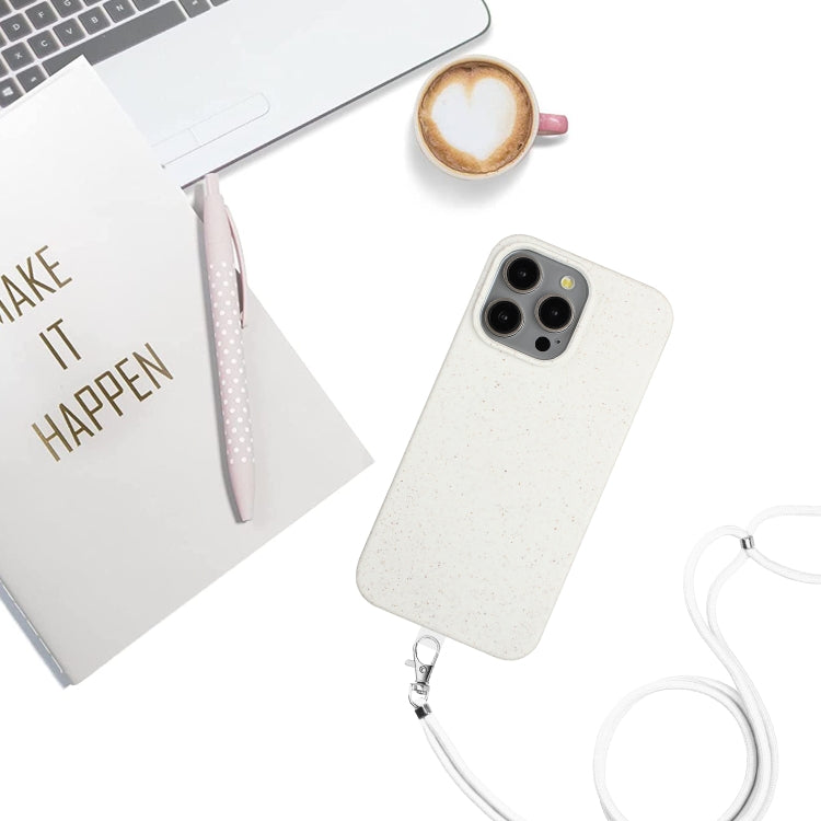 For iPhone 13 Pro Wheat MagSafe Magnetic Straw Material + TPU Phone Case with Lanyard(White) - iPhone 13 Pro Cases by buy2fix | Online Shopping UK | buy2fix