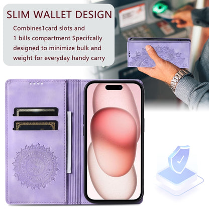 For iPhone 16 Totem Embossed Magnetic Leather Phone Case(Purple) - iPhone 16 Cases by buy2fix | Online Shopping UK | buy2fix