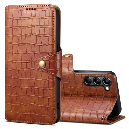 For Samsung Galaxy S23+ Denior Crocodile Texture Oil Edge Leather Phone Case(Brown) - Galaxy S23+ 5G Cases by Denior | Online Shopping UK | buy2fix