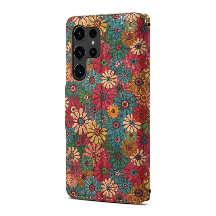 For Samsung Galaxy S24 Ultra 5G Denior Flower Language Series Cork Fabric Oil Edge Leather Phone Case(Spring) - Galaxy S24 Ultra 5G Cases by Denior | Online Shopping UK | buy2fix