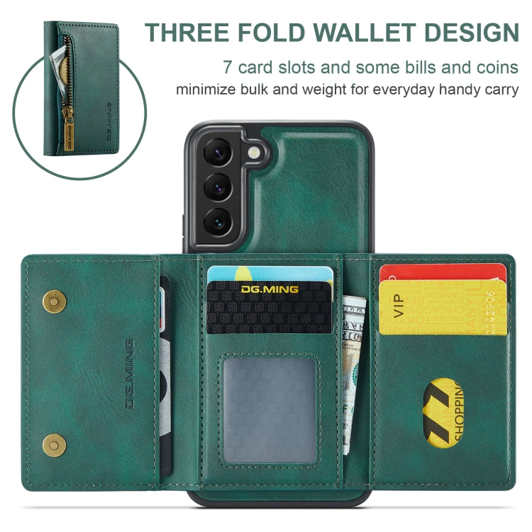 For Samsung Galaxy S22 DG.MING M5 Series Zip RFID Multi Card Detachable Leather Phone Case(Green) - Galaxy S22 5G Cases by DG.MING | Online Shopping UK | buy2fix