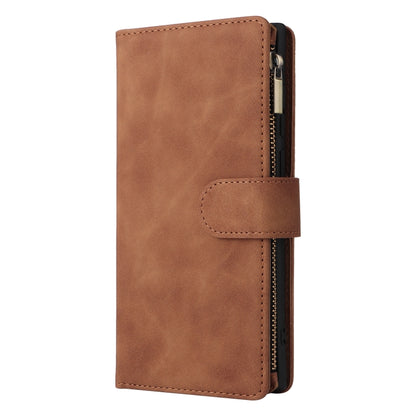For Samsung Galaxy S22 Ultra 5G Multifunctional Frosted Zipper Wallet Leather Phone Case(Brown) - Galaxy S22 Ultra 5G Cases by buy2fix | Online Shopping UK | buy2fix