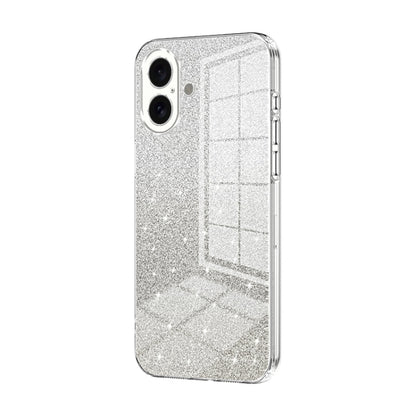 For iPhone 16 Gradient Glitter Powder Electroplated Phone Case(Transparent) - iPhone 16 Cases by buy2fix | Online Shopping UK | buy2fix