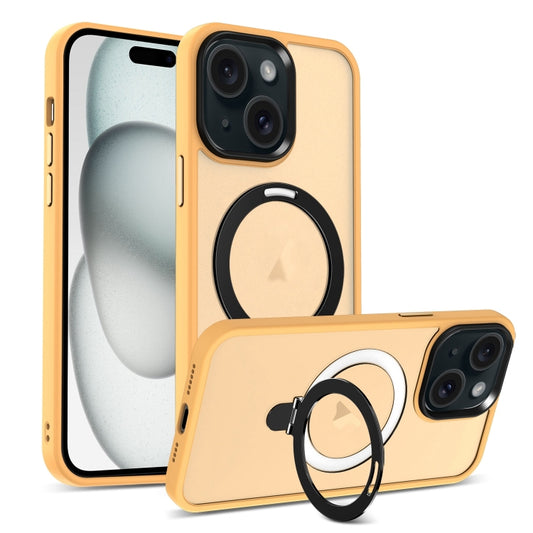 For iPhone 15 Plus Skin-feel MagSafe Holder PC Hybrid TPU Phone Case(Orange) - iPhone 15 Plus Cases by buy2fix | Online Shopping UK | buy2fix