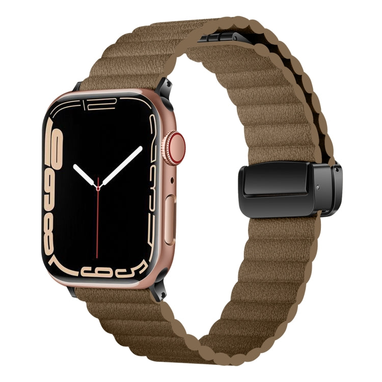 For Apple Watch SE 44mm Water Ripple Magnetic Folding Buckle Watch Band, Style: Bold Version(Brown) - Watch Bands by buy2fix | Online Shopping UK | buy2fix