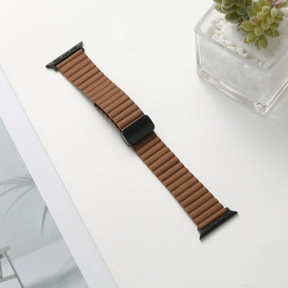 For Apple Watch SE 44mm Water Ripple Magnetic Folding Buckle Watch Band, Style: Bold Version(Brown) - Watch Bands by buy2fix | Online Shopping UK | buy2fix