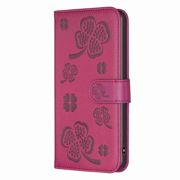 For Xiaomi Redmi Note 12 Pro+ 5G Global Four-leaf Embossed Leather Phone Case(Rose Red) - Xiaomi Cases by buy2fix | Online Shopping UK | buy2fix